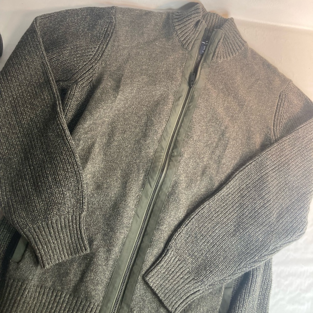 Daniel Hetcher Paris Full Zip Sweater Men Green Knit Long Sleeve Large